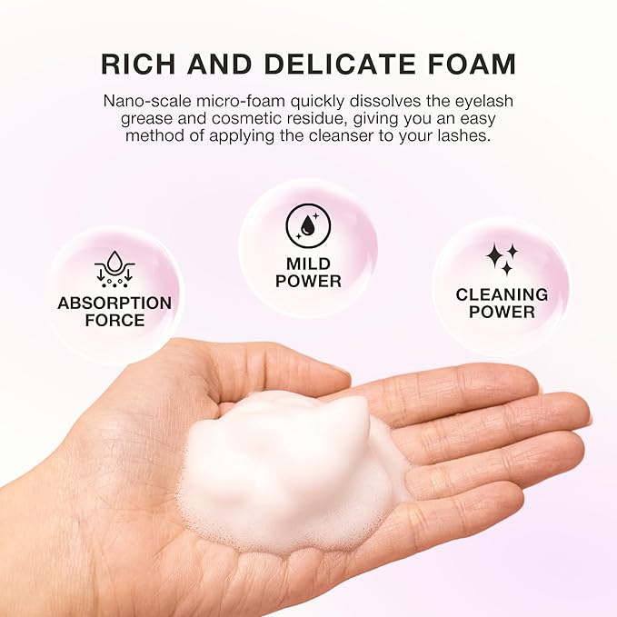 CURACORO 60ML Eyelash Extension Cleanser (Rose Scented) - Lash Shampoo for Lash Extensions, Eyelash Extension Foam Cleanser for Sensitive Skin, Removes Waterproof Makeup for Professional & Home Use