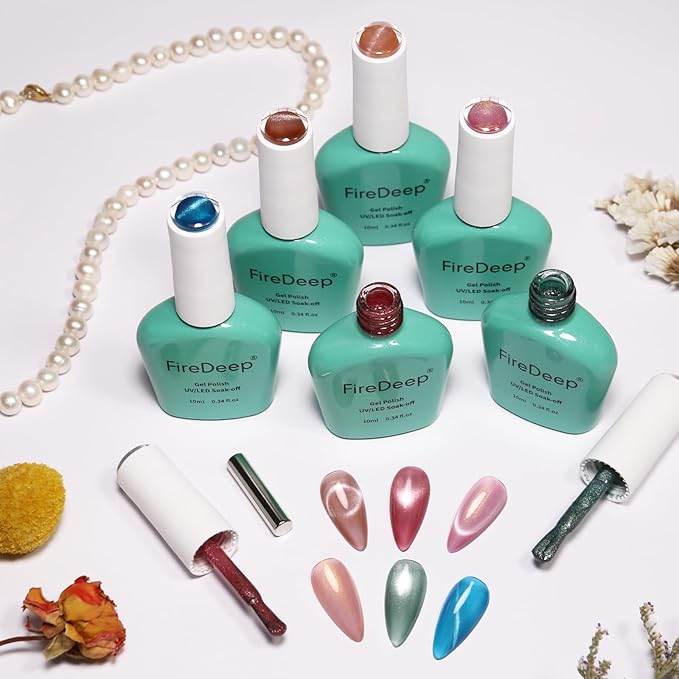 10ml Hema-Free Cat Eye Gel Nail Polish Set with Magnet 6 Colors Pink Green and Blue Magnetic Nail Polish DIY at Home Salon Art Gift for Women