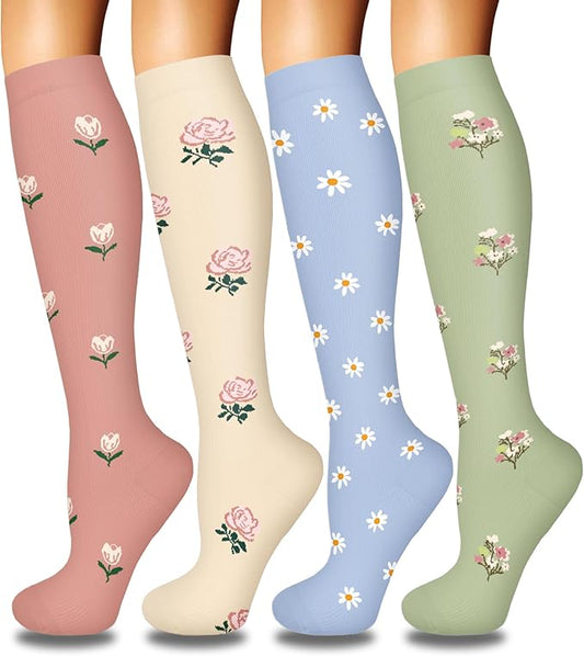 Iseasoo 4 Pairs Compression Socks for Women Circulation-Best Support for Nurses,Running,Athletic,Travel