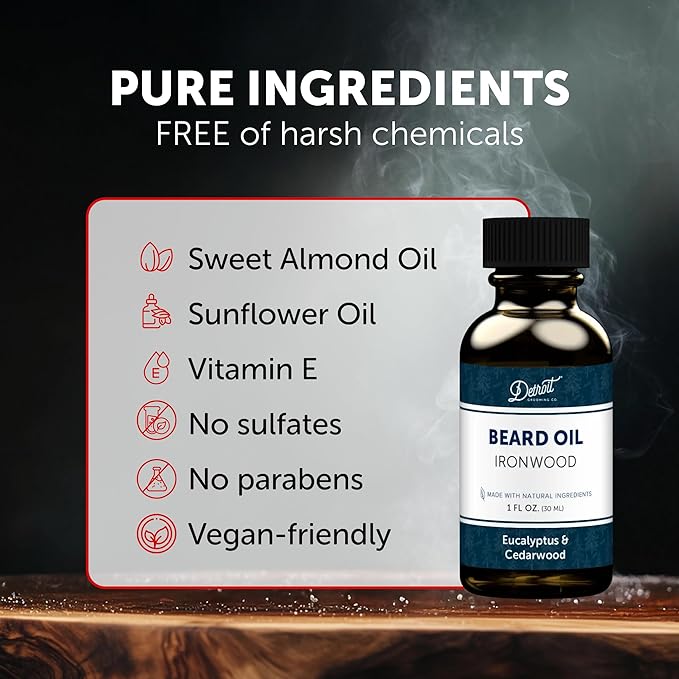 Detroit Grooming Beard Oil | Hydrating & Nourishing Formula • Ironwood Scent (1 oz)