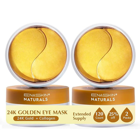 Enaskin Naturals Under Eye Patches for Dark Circles: 60 Pairs 24K Gold Eye Gels Mask - Reduce Wrinkles Puffy & Bags - Skin Treatment Pads - Anti Aging Moisturizer For Women (Gold 2 Pack)
