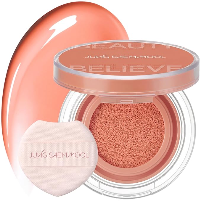 JUNG SAEM MOOL Artist Cushion Blush | Easy to Blend with Puff, Buildable Liquid Blush for Cheeks with a Dewy & Natural Finish, Korean Makeup (Dewy Coral)