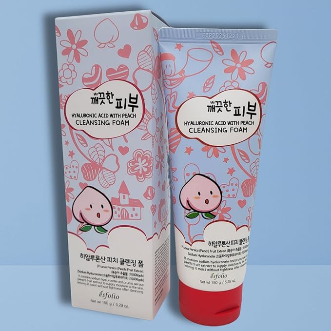 esfolio Hyaluronic Acid with Peach Cleansing Foam Face Wash – Moisturizing Facial Cleanser – Gently Removes Dirt, Oil & Impurities – Soft Creamy Foam with Hydrating Formula (5.29oz -150g)