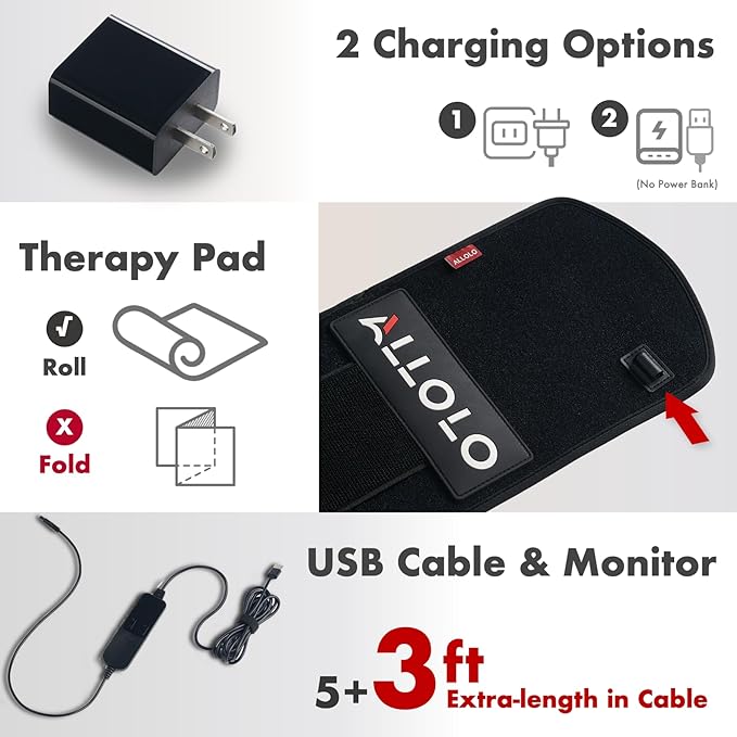 ALLOLO Red Light Therapy for Body, 16.7"*7.9" 660nm & 850nm Infrared Red Light Therapy Belt with Pulse for Back Waist, 3-in-1 LED Bead with Controller Timer, Gift for Women Men