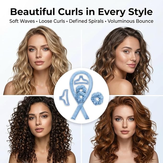 My Beauty Spot 4-Piece Ultra-Soft Satin Heatless Curling Set - Overnight No Heat Hair Curler Rod for Medium to Long Hair - Includes 2 Scrunchies & Clip