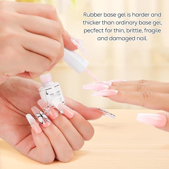 Nicedeco Rubber Base Gel Polish for Nails, Hema Free, Cruelty Free, Vegan, 12 Pcs Rubber Gel Nail Strengthener Nude Pink Nail Polish Kit 3