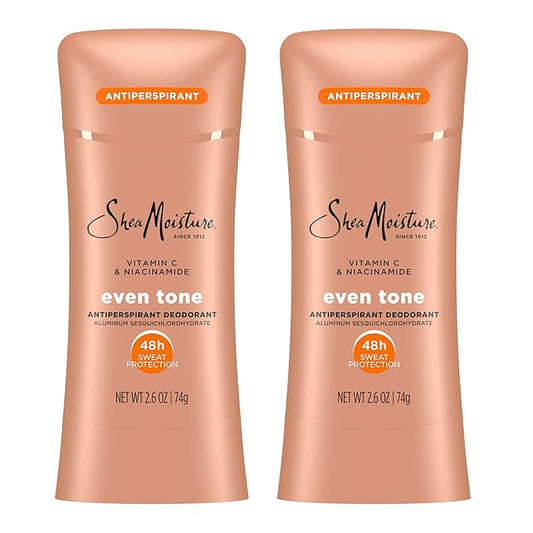 SheaMoisture Antiperspirant Deodorant Stick Even Tone Vitamin C & Niacinamide 2 Count for 48HR Sweat & Odor Protection with No Parabens & No Mineral Oil 2.6 oz