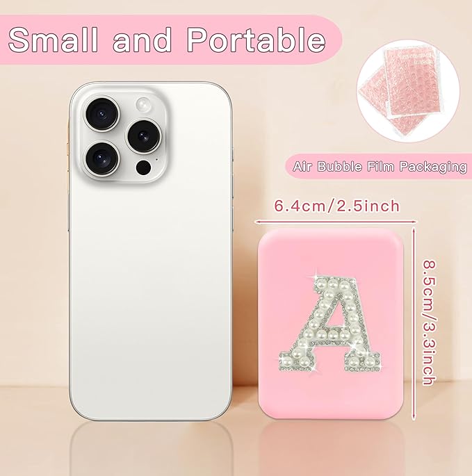 Personalized LED Travel Compact Mirror for Purses, Pearl Initial Letter 1X/2X Magnification Small Makeup Mirror with Lights Pink Portable Pocket Mirror Sister Bridesmaid Mom Gifts (H)