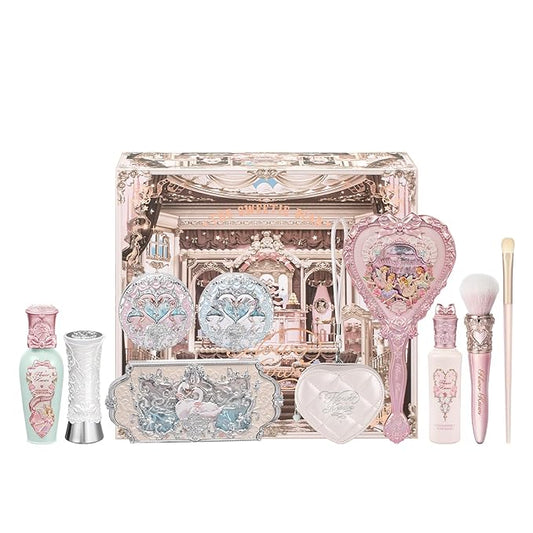 Flower Knows Swan Serenade 11-Piece Makeup Gift Box Set,Includes Makeup Palette,Blush,Highlighter,Lip Gloss,Hand Mirror,Bag Charm,Brush*2,Gift Box,Perfect Anniversary Valentine,Make Up Gift