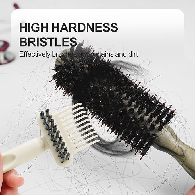 Boar Bristles Hair Brush for Women and Men, Detangling Hair Brush for Smoothing Massage Add Shine, Nylon&Boar Bristles Detangler brush for Hair Healthy (Cleaner-White)