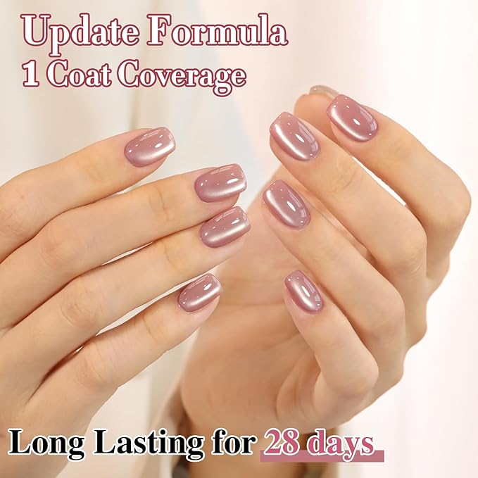 Double Rhythm 15ML Jelly Glass Cat Eye Gel Polish with Magnet Holographic Glitter Shimmer Translucent Sheer Color Salon Soak Off Magnetic Nail at Home (Mauve Purple-MC1225)