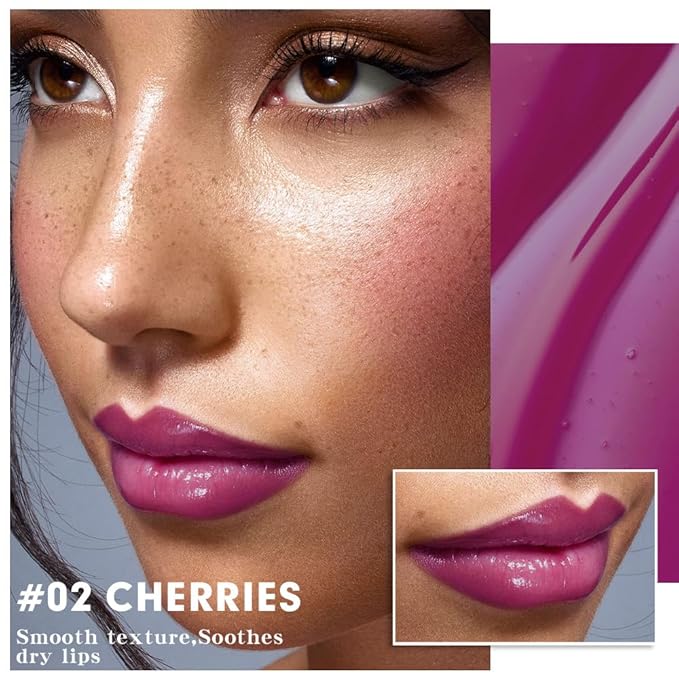 evpct Nourishing Moisturizing Tinted Lip Balm for A Sheer Tint of Color, Softens Smooths Hydrates Moisturizes Lightweight, Lip Care Gloss Plumper Stain for Women Dry & Chapped Lips, 02# CHERRIES