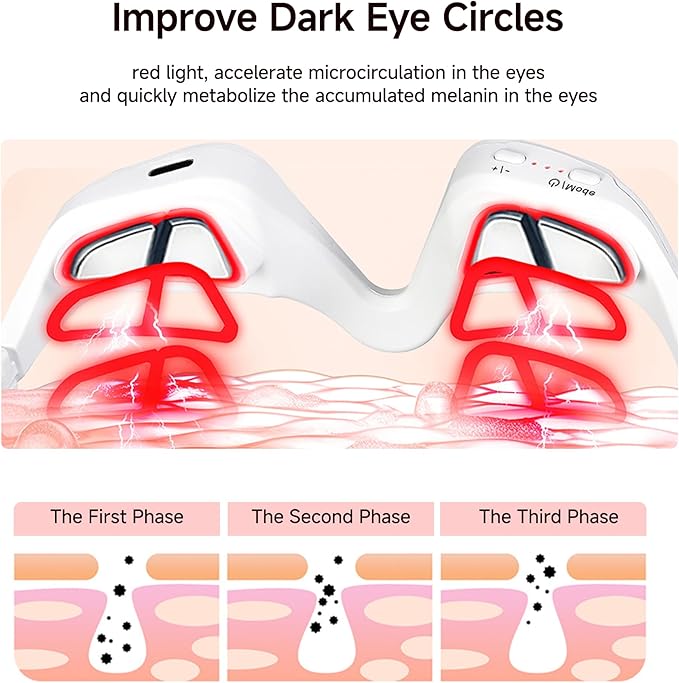 Under-Eye Red Light Therapy Device with Microcurren, 3D Contour Eye Massager for Dark Circles, Eye Bags & Wrinkles, Rechargeable Under Eye Treatment Device for Puffiness and Fine Lines