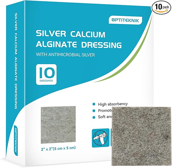 Ag Silver Calcium Alginate Wound Dressing Pads 2"x2" Pack of 10, Soft Silver Dressings for Wound Care, Gentle Highly Absorbent Dressing, Non Stick Gauze Pads for Wounds
