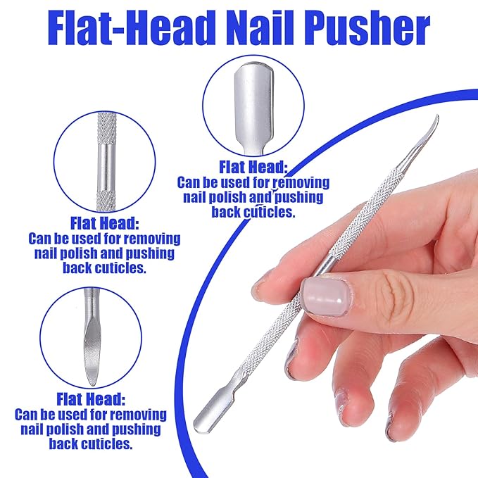 4 Pcs Nail Pusher and Remover Tool, Dual Head Mental Cuticle Pusher Set, Stainless Steel Manicure Pedicure Nail Care Tools, Nails Cleaner Tool Cuticle Pushers for Fingernails Toenails