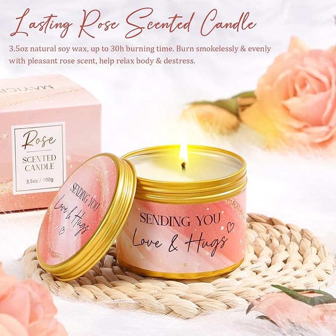 Birthday Gifts for Women, Self Care Get Well Soon Gift Baskets for Women, Rose Relaxing Spa Gifts Care Package with Blanket, Unique Valentines Day Gift Ideas for Her Wife Girlfriend Mom Friend Sister