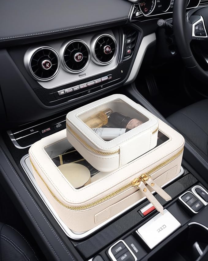 Travel Clear Makeup Bag Set, TSA Approved Cosmetic Bag Case with Zipper Portable Makeup Pouch Toiletry Bag Traveling Cosmetic Organizer Storage Bag Car Organizer Car Essentials