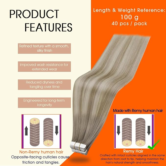 Full Shine Balayage Tape in Hair Extensions Human Hair Color 19 Grey Blonde Ombre 8 Ash Brown And 60 Blonde Seamless Invisible Tape Extensions 18Inch Remy Skin Weft for Wedding 100Gram 40Pcs