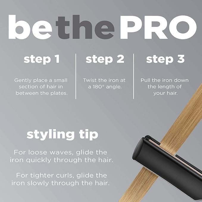 Infiniti PRO CONAIR Rose Gold Ceramic Flat Iron Hair Straightener, 1 3/4-Inch Flat Iron with Extra-Long Plates, Including a Floating Plate, Advanced Heat Technology, Black