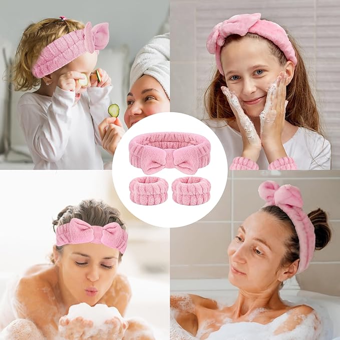 Face Wash Headband Set with Microfiber Wristbands and Holder - Absorbent Spa Wrist Scrunchies for Cleansing