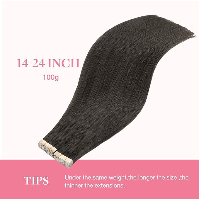GOO GOO Tape in Hair Extensions Human Hair, 1C Mocha Brown, 26inch 120g 40pcs, Skin Weft Seamless Invisible, Silky Straight with Thick Ends, Remy Human Hair
