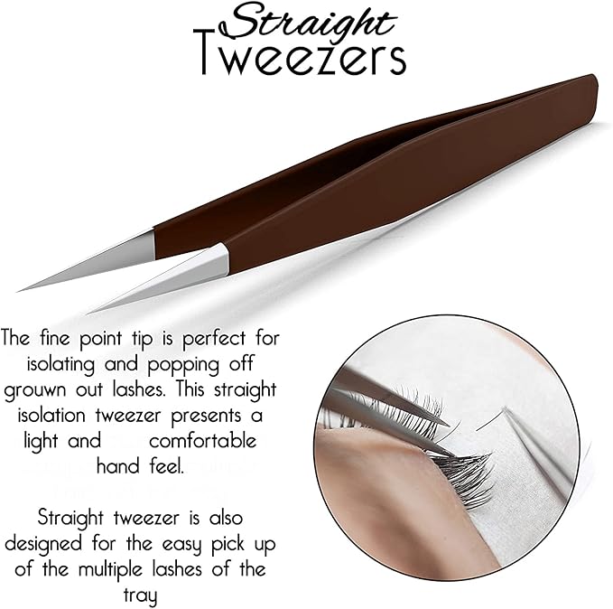 SIVOTE Lash Tweezers for Eyelash Extensions, Hand Calibrated Straight & Curved Tip, Pack of 2, Chocolate