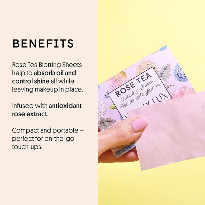 Winky Lux Rose Tea Oil Blotting Sheets – Shine Control Blotting Papers in Travel Compact, Instantly Absorb Oil & Reduce Shine Without Disturbing Makeup