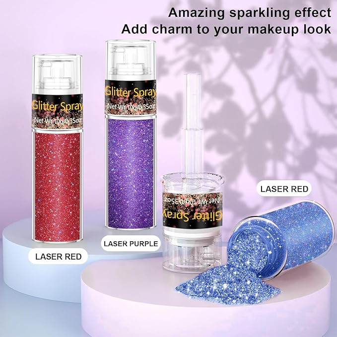 Hair and Body Glitter Spray, 1PC Glitter Hairspray Dry Powder Makeup for Clothes, Festival Rave Prom Loose Sparkle Powder,Holographic Ultra Fine Resin Glitters for Crafts (1PC Blue)