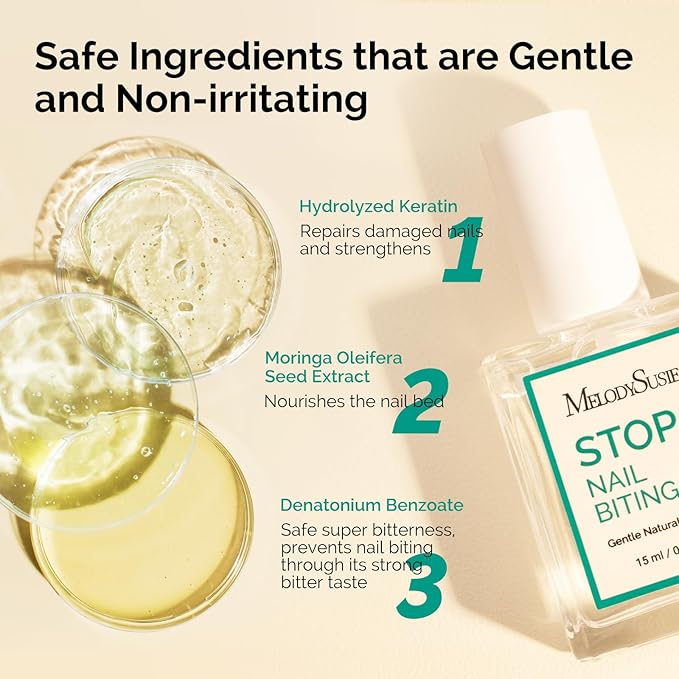 MelodySusie 15ML Nail Biting Treatment - Quick-Dry,Bitter-Tasting Polish to Stop Thumb Sucking & Nail Biting,Helps Repair Damaged Nails for Kids and Adults 0.53 fl oz