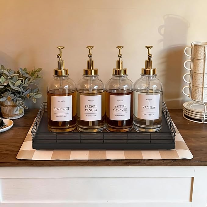 Large Bathroom Vanity Tray – 13" x 8" Oak Decorative Wooden Tray for Bathroom Countertop & Vanity Organizer, Rectangular Wood Tray for Perfume, Skincare, Storage, Vanity Dresser Counter Decor, Black