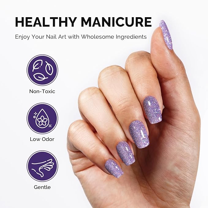 MelodySusie Galaliver Purple Glitter Gel Nail Polish, 15ML Shimmer Purple Sparkle Gel Polish Soak Off UV LED Cured Long Lasting Gift for Women DIY Nail Design Nail Art Manicure X05