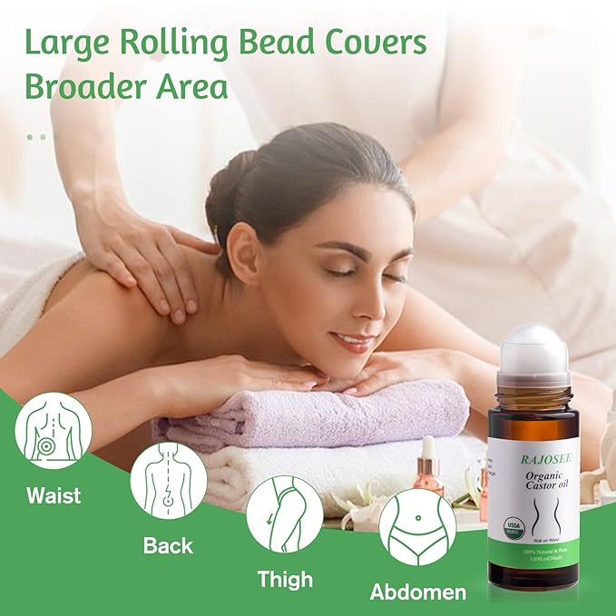 5 Pcs Castor Oil Roll on Set, Certified Organic Castor Oil Rolling for Skin Waist Back Leg Lip Eyebrow Hair, Cold Pressed Essential Oil in Glass Bottle