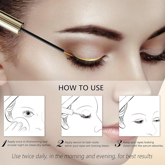 BRIGHT GOLD Eyelash Growth Serum – 15 Plant Extracts for Longer, Denser & Robust Lashes, Boosts Natural Lash Development, Enhances Natural Beauty, Hypoallergenic & Oil Free