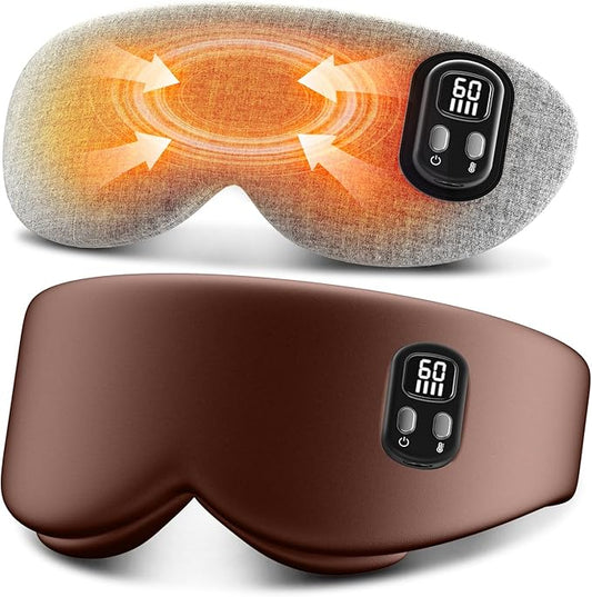 Heated Eye Mask - Cordless Eye Mask for Dry Eyes, Eye Relief, Improved Sleep, Timed Shutdown, 4 Temperature, Washable Eye Heating Pad for Travel, Removable for Cleaning - Brown