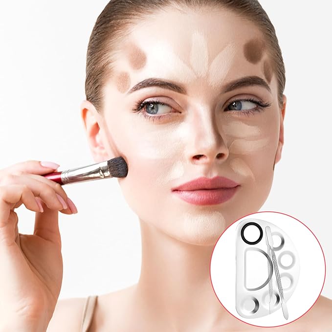 2 Set Makeup Mixing Palette with Spatula, Nail Art Palette Professional Makeup Palettes Tray Stainless Steel Cosmetic Artist Tool for Mixing Foundation Eye Shadow Eyelash Nail Art