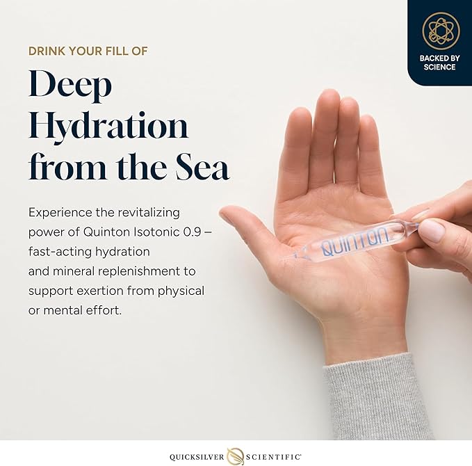 Quicksilver Scientific Original Quinton Isotonic Solution with Sea Water Minerals + Alpine Spring Water - Liquid Hydration, Electrolyte + Multi Minerals Supplement (30 Single Serving Vials)