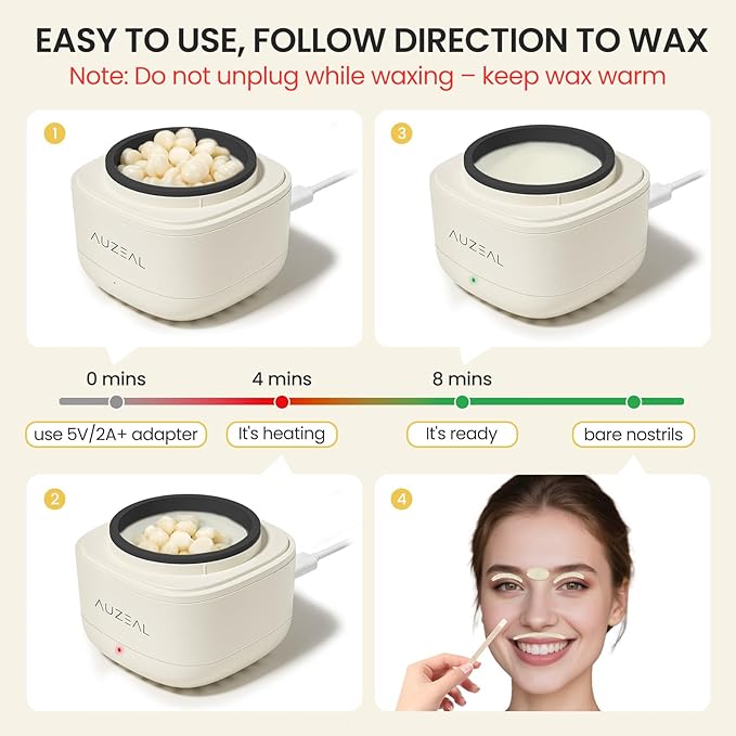 Mini Face Waxing Kit for Women, Facial Waxing Kit for Hair Removal, Eyebrow & Lip Wax Kit with 100g Beads, 50 Applicators, USB Fast Heat, Smart Constant Temp, Portable Size for Home & Travel