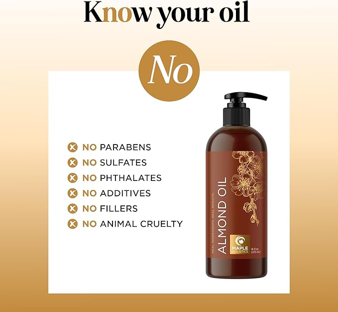 Cold Pressed Sweet Almond Oil - Pure Sweet Almond Oil for Skin Care and Moisturizing Body Oil for Men and Women - Carrier Oil for Essential Oils Mixing for Hair Skin and Nails DIY Beauty Products 16oz