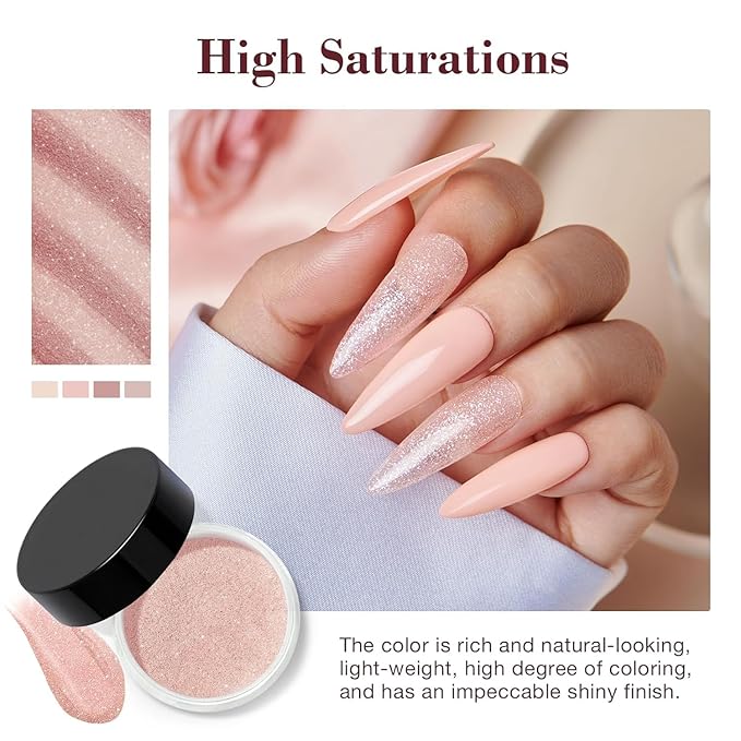 AZUREBEAUTY Dip Powder Nail Kit, 4 Colors Dipping Powder Nude Skin Glitter System Liquid Set Recycling Tray, French Nail Art Base & Top Coat Activator DIY Salon.