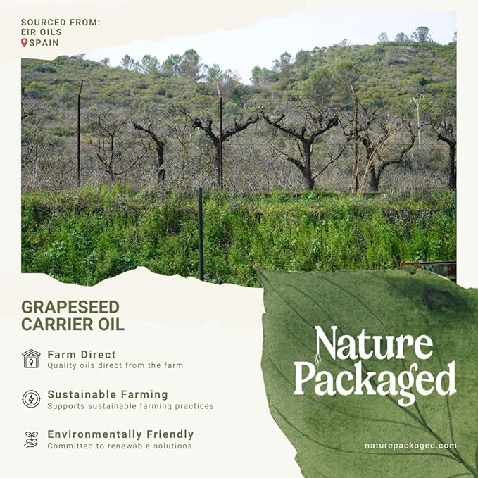 Nature Packaged Grapeseed Oil - Pure Grapeseed oil for Skin - 100% Pure Carrier Oil for Hair, Face, and Skin - Direct from EIR Oils in the Beautiful Spanish Countryside (4 Gallons)