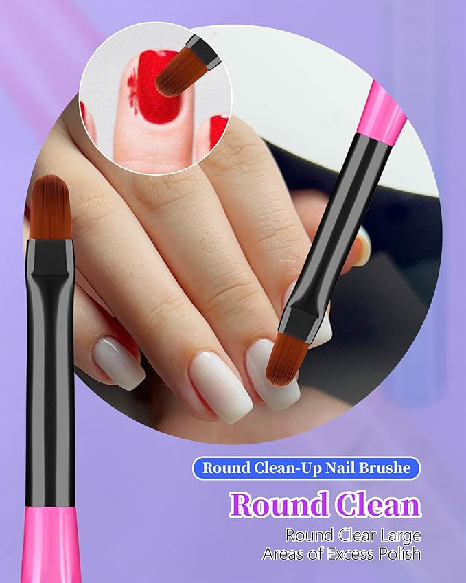 3PCS Nail Polish Clean Up Brush, Round&Falt&Angled Acetone Resistant Nail Brush for OPI Nail Polish Remover, Fingernail Cleaning Brushes at Home Nail Art and Designs(Gilded Pink Blue)