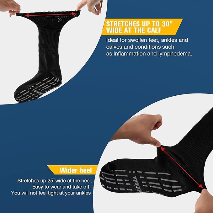 Bulinlulu Extra Width Socks for Swollen Feet-4 Pairs Hospital Grip Socks,Bariatric Socks,Diabetic Socks for Women Men 13-15