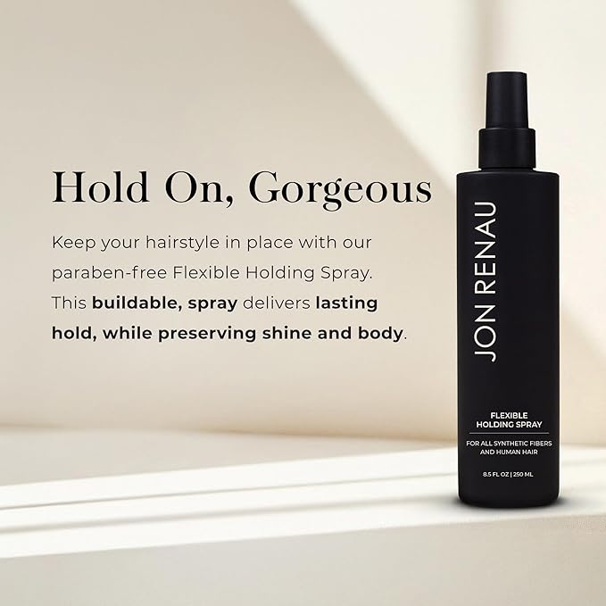 Jon Renau Flexible Holding Spray, Buildable Hold for Human Hair and Synthetic Wigs, Paraben and Sulfate Free Styling Spray, Brushable Finish with Shine and Body, 8.5 oz