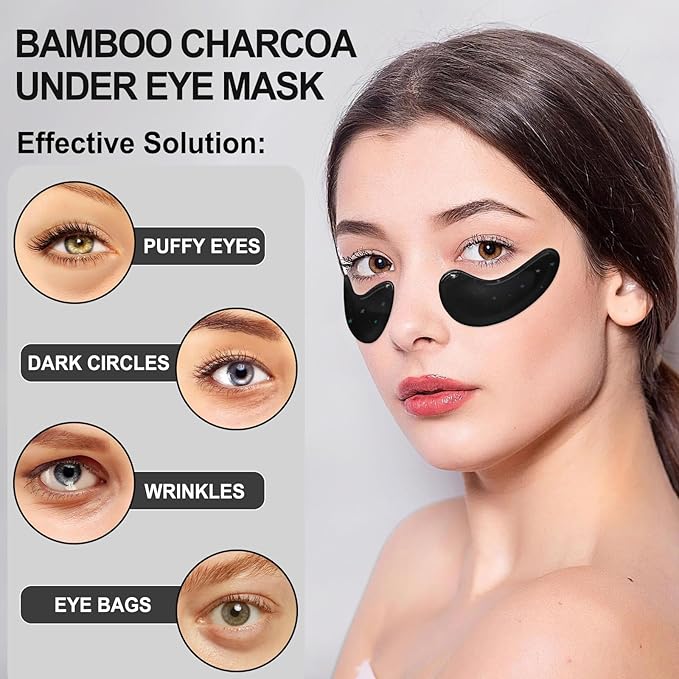 LAVONE Eye Mask - 30 Pairs Bamboo Charcoal Under Eye Patches Skin Care Products - Eye Masks Skincare for Dark Circles and Puffiness, Reduce Wrinkles, Eye Bags and Fine Lines, for Women and Man