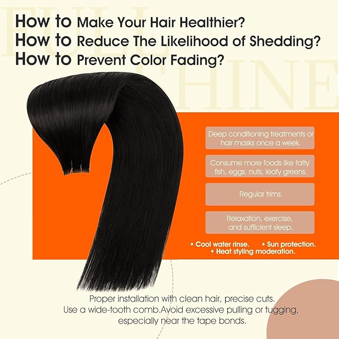 Full Shine Injection Tape in Hair Extensions Human Hair Color 1B Off Black Human Hair Tape in Extensions 24Inch Long Straight Skin Weft 50G 20Pcs At Home Hair Transformation Invisible Extension