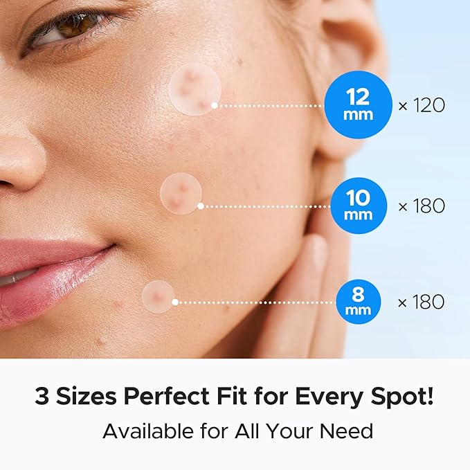 LitBear Pimple Patch Bulk, 480 Patches 3 Size Acne Patches for Face, Hydrocolloid Spot Stickers for Covering Zits, Blemishes, and Breakouts, Suitable for All Skin Types