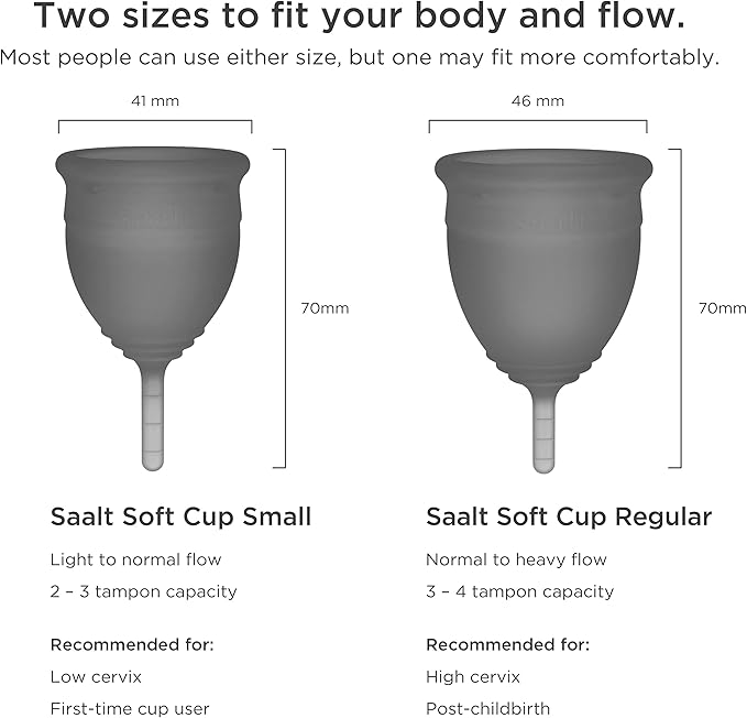 Saalt Soft Menstrual Cup – Reusable Period Cup – Made for Comfortable, Leak-Free Protection Up to 12 Hours – BPA & Latex Free – Includes Cup & Carry Bag (Small, Grey)