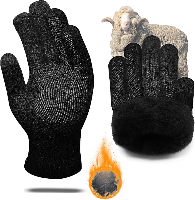 Winter Gloves Men Women, Thermal Merino Wool,6 Finger Touch Screen, Warm Fleece lined for Christmas