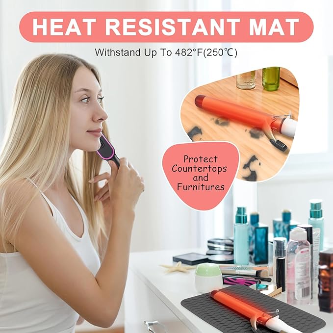 Plus Size Silicone Heat Resistant Mat, Portable Travel Hot Tools Pad Cover for Curling Iron, Flat Iron, Hair Straightener and Other Hair Styling Tools(12.0" x 9.0")