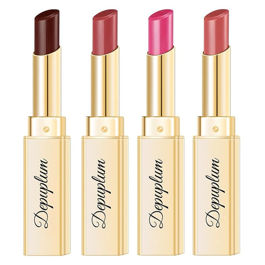 Depuplum 4Pc Hydrate Lipstick for Women Dark Red Hot Pink Nude Pink Moisture Lipstick Lip Gloss Long Lasting Lipsticks for Dry Lips, DM65/68/89/95